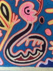Hiichol vintage yarn painting from Nayarit Mexico 30 x 20-1/2, ca 1980