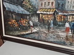 Vintage Henri Rogers Paris Street Cityscape Oil Painting Signed FRAMED 54″×29″