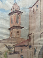 Aquarell Signed L. Bertolini Bisi Italy Church Who Knows The Place? Antique