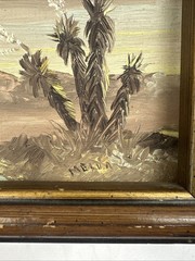Vintage Lot of 2 Minature Desert Landscape Oil Paintings Both are Signed