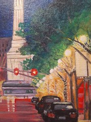 Original Hand Painted 8×8 Impressionist City Acrylic Panel Signed Colorful