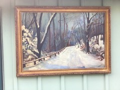 Large Jeanne Ellis Hoffman Pennsylvania Oil Painting Winter Landscape 1947