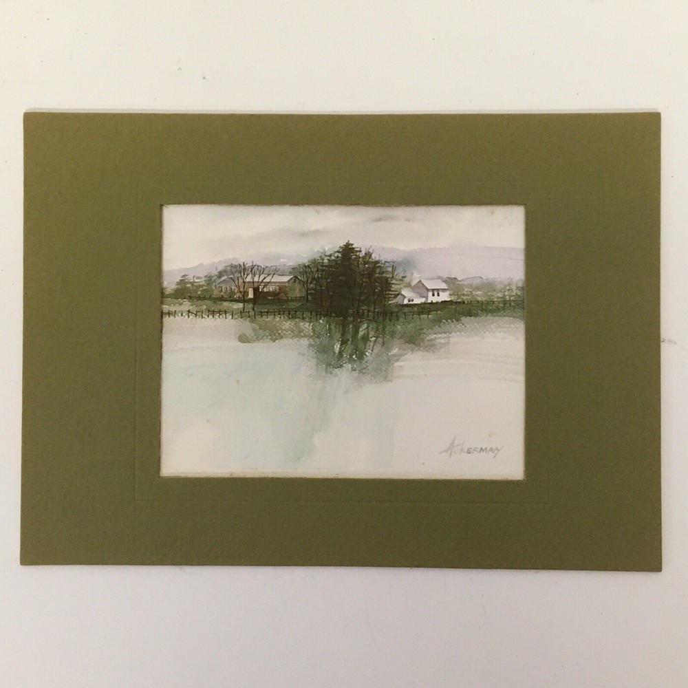 Frank Edward Ackerman Matted Minature Print Evergreens 4.75 x 6.75 Pre-owned