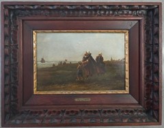 JAMES D. AYLWARD, OIL ON PANEL, 7″ x 10.5″ UNTITLED SEASIDE, 19/20thC. SIGNED