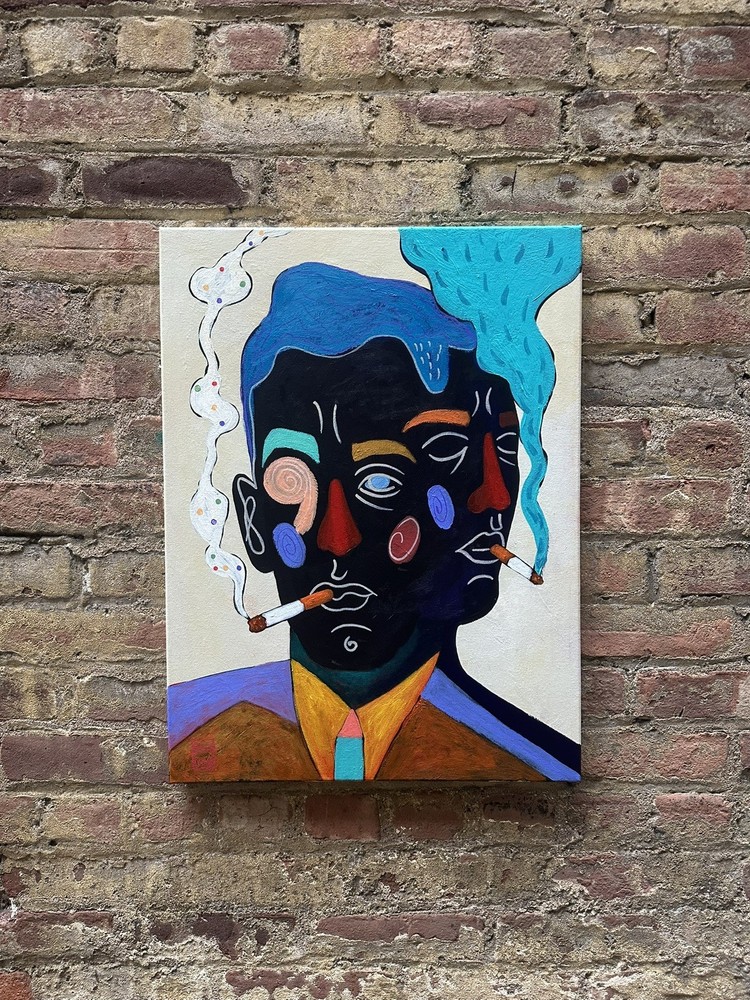 Large Original Oil Painting smoking portraits Signed contemporary modern art