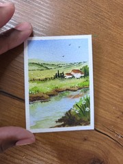 ACEO watercolor painting. Original Landscape
