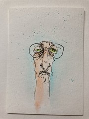 ACEO Original Watercolor Painting Abstract Man ATC Artist Trading Card Sketch