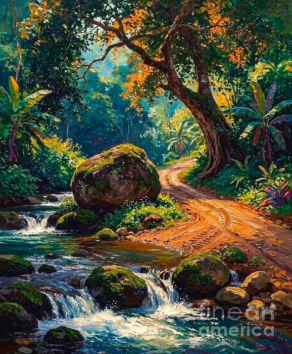 new handmade Painting on 24″*20″canvas Stream 623 Forest Path by Wendy