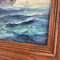 Vintage Seascape Oil Painting Signed HUMBERTO SILVA FERNANDES Ship Sail Frame
