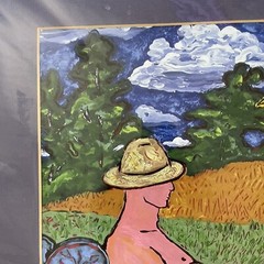 Jon Whiddon Print Of Painting Garden Rest Sunflowers Country Folk Art Matted