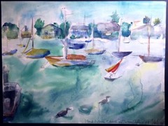 Margaret Bedell Signed Watercolor Painting „Island Avenue“ 1983 Maui Hawaii