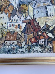 SOFIA CZEKAY PAINTING MID CENTURY TOWN VILLAGE STREET VIEW MID CENTURY MODERNISM