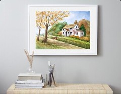 Original new watercolor painting ”Autumn in countryside” $65 Home decor Art
