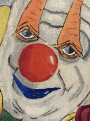 🔥 Vintage Old Outsider NIGHTMARE Vegetable Pogo CLOWN Circus FREAK Oil Painting