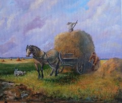 Painting „Haymaking“. Oil. Canvas on stretcher. 12×16 inc. Handmade. 2025.