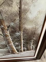 Original Textured Oil Painting Framed Wallace American Art Show 1985 Winter Snow