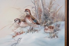 Vintage Winter Scene Snow And Birds Oil Painting On Canvas Signed Bruce
