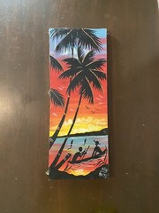 Vintage Haitian Palm Tree Oil Painting On Canvas Caribbean Tropical Tiki Decor