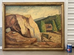 🔥 Fine Antique 1939 WPA California MINING Regionalist Landscape Oil Painting