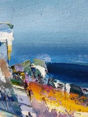 Original oil painting 8″x10″ Abstraction, Contemporary art, Blue, Yellow, sea