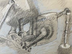 „Clamped – Spanned II.“, W. Hengstenberg, 1979, Charcoal/Pastel, 70×50 cm