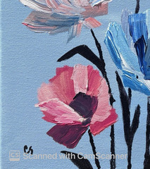Impasto Pink Blue Flowers Original Acrylic Painting 11×14 Signed Canvas Art