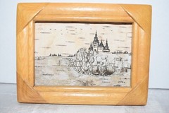 Original Painting Miniature Folk Art White Birch Bark Church Signed Sasin M.