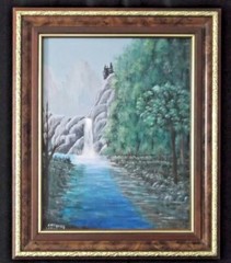 Art Acrylic Original Landscape Painting Waterfall Frame Repurposed No Glass