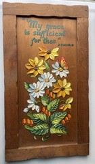 3-D acrylic oil painting on wood by artist J. Weir, textured daisies