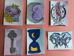 Aceo Original Painting Sawyer Crane Art- Skull Floral Mushroom Celestial Witchy