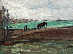 Ernst Kolbe Oil Painting Landscape With Creek Birches Horse Signed Framed