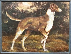 Robert Frank, ANTQ c 1904 Original Folk Art O/B „A Hunting Dog“, Signed & Dated!