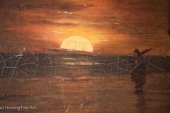 RARE Eberhard Fiebig Oil Painting on Canvas of Coastal Town & Sunset! NICE!