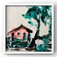 Miami Beach House Pacific Dream Impasto Oil Painting Expressive Ocean Wall Art