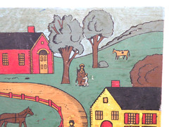 American Folk Art Farm Painting On Wood Unsigned Original Wall Art 12×16