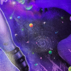 Purple cyborg pinup woman art trippy dreamworld space bikini uv glow goth portal