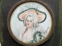 Antique 19th Century Miniature Portrait of a Lady w/ Bronze Frame, Signed
