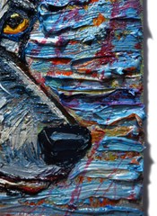 DOG WOLF PUPPY OIL█PAINTING animal ART█SIGNED VINTAGE ORIGINAL█EXPRESSIONIST POP