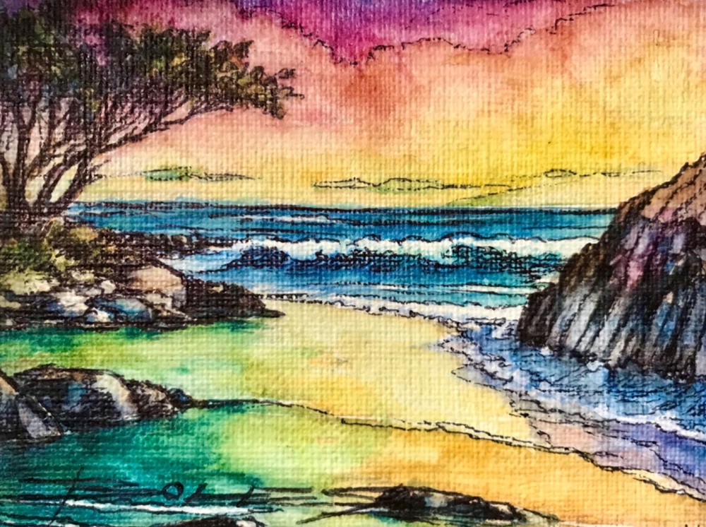 ORIGINAL Painted Pen and Watercolor (ACEO) Oahu Cove