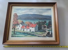 Vintage Signed Framed Matted Watercolor Painting of Vermont Scenery. 23″ x 19″