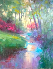 Landscape original oil painting impressionism art signed by Emiliya Lane 16×12