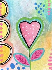 ACEO By Kenna Painting Acrylic & Watercolour Heart Flower 2.5” X 3.5” Signed ÀTC
