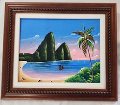 Vtg Oil Paintings St. Lucia Sugarloaf Day & Night Framed Signed Nenel Set Of 2