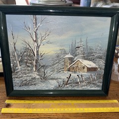 Winter Painting, By Woodson,Snow Barn In Forest..medium 12”/9.5”