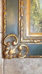 Landscape Fall Oil Painting in a Green with Gilded Gold Ornate Wood Frame