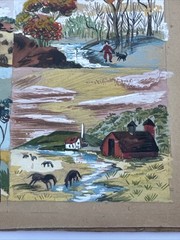 ANTIQUE WPA ERA PAINTING FARM FARMING FARMER HAY RIDE LISTED FAMOUS ALEXANDER