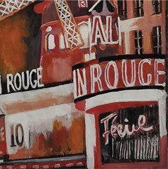 YARY DLUHOS Paris France Moulin Rouge Cafe Street Original Art Oil Painting