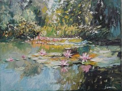 Sean Wu original oil painting, 12×16 on stretched canvas, lily pond