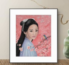 Original Expressive Beautiful Asian Girl 14 x 11 Pastel on Pastelmat Paper Art