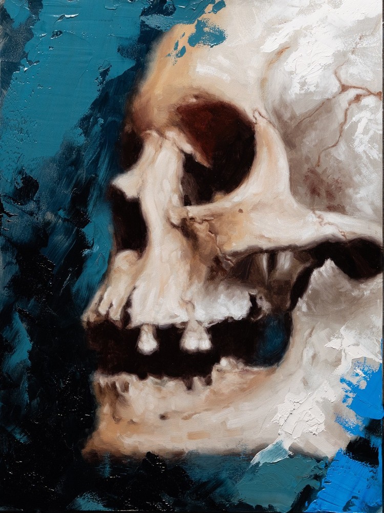 Original Oil Painting Framed – Human Skull – Realistic Impressionistic – 9”x12″